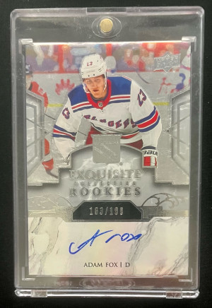 2019 Exquisite Collection Adam Fox Platinum Rookies Auto /199 front